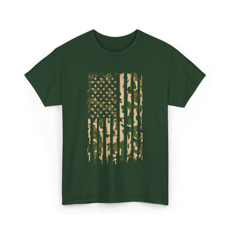 Camo American Flag Military Camouflage T-Shirt - Forest Green