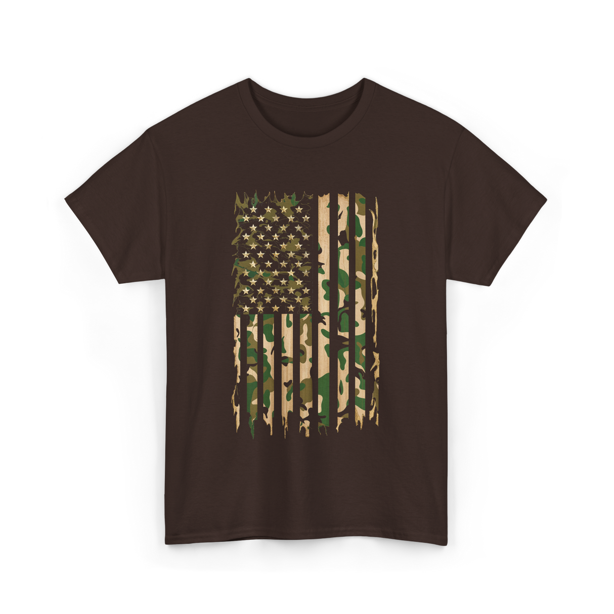 Camo American Flag Military Camouflage T-Shirt - Dark Chocolate