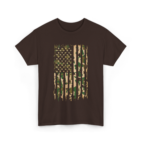 Camo American Flag Military Camouflage T-Shirt - Dark Chocolate