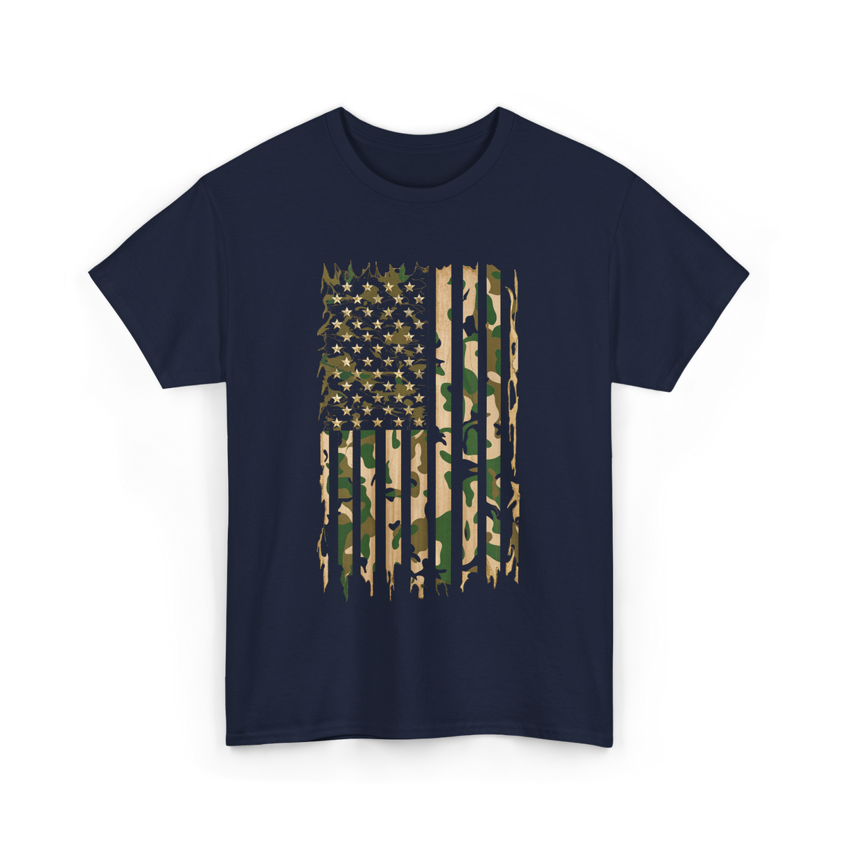 Camo American Flag Military Camouflage T-Shirt - Navy