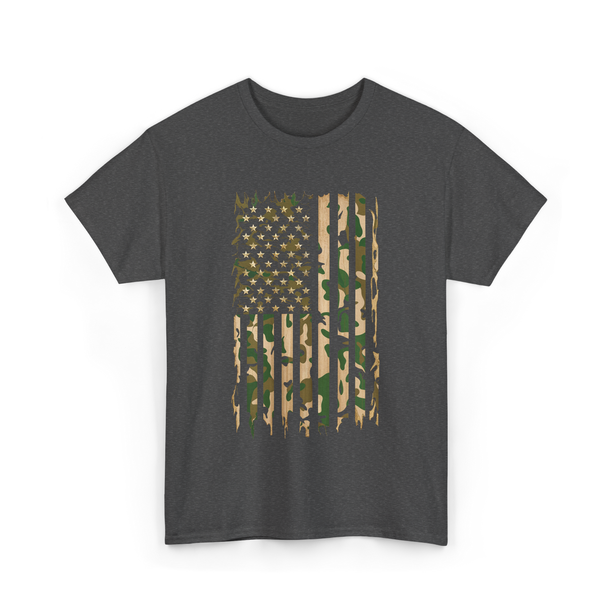 Camo American Flag Military Camouflage T-Shirt - Dark Heather