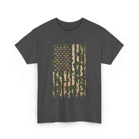 Camo American Flag Military Camouflage T-Shirt - Dark Heather