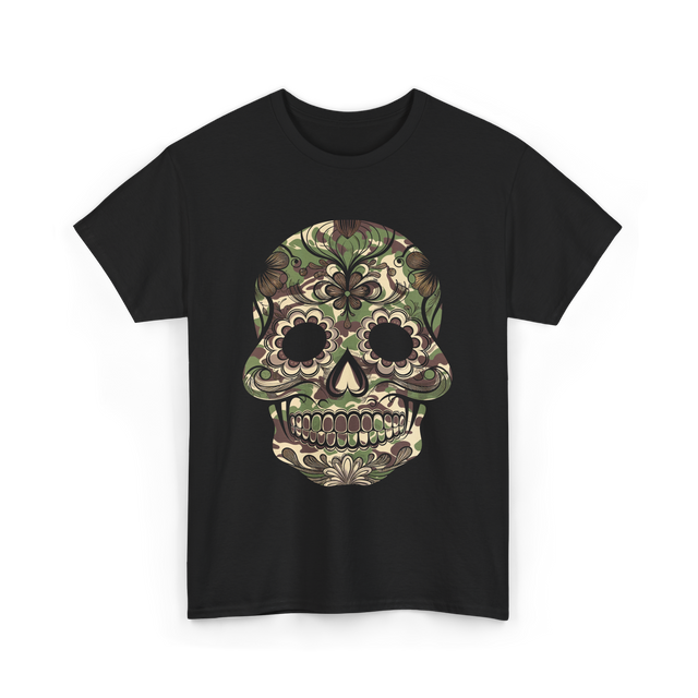 Camo Skull Sugar Skull Halloween T-Shirt - Black