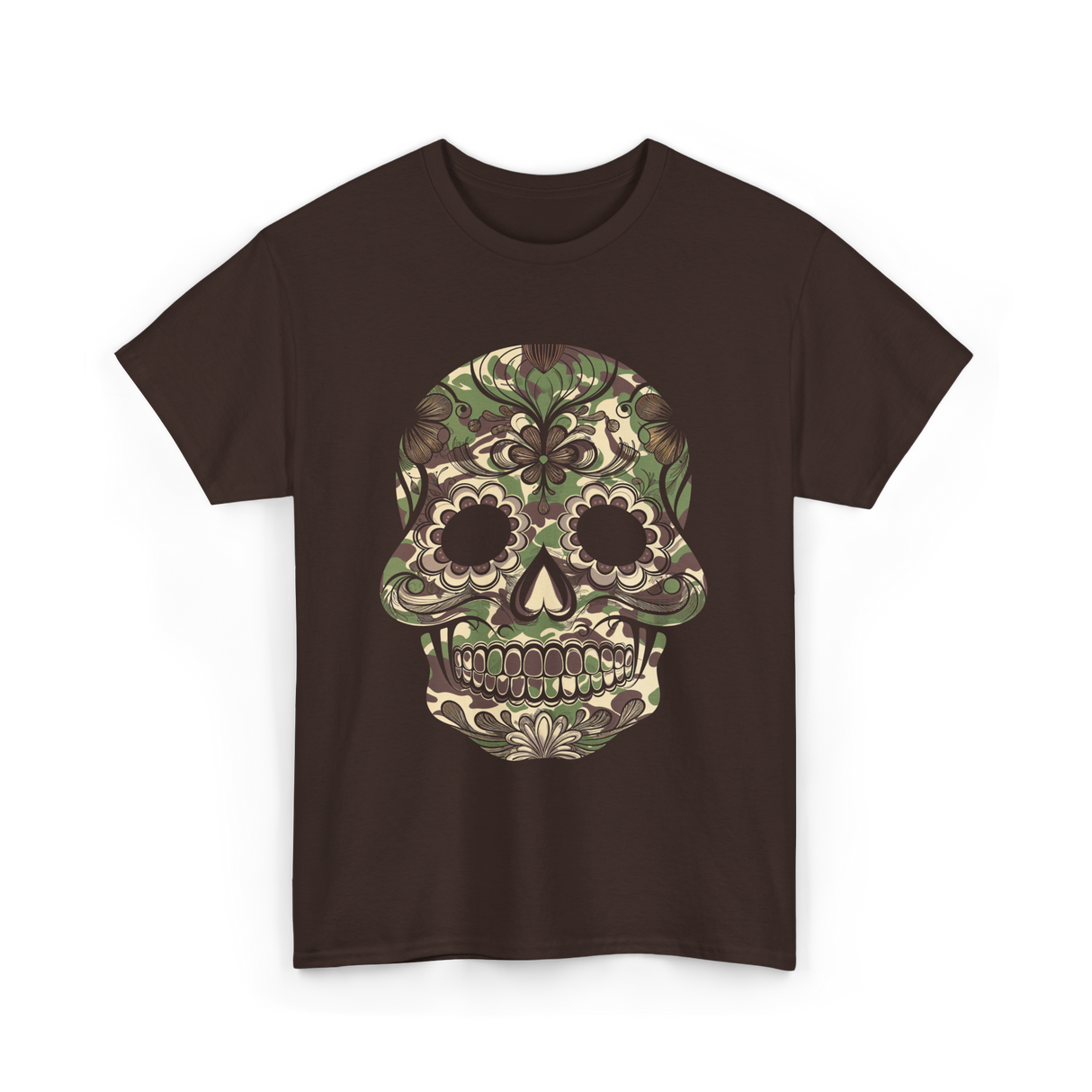 Camo Skull Sugar Skull Halloween T-Shirt - Dark Chocolate