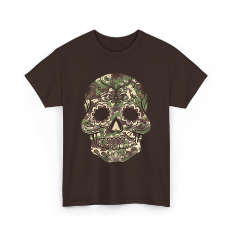 Camo Skull Sugar Skull Halloween T-Shirt - Dark Chocolate