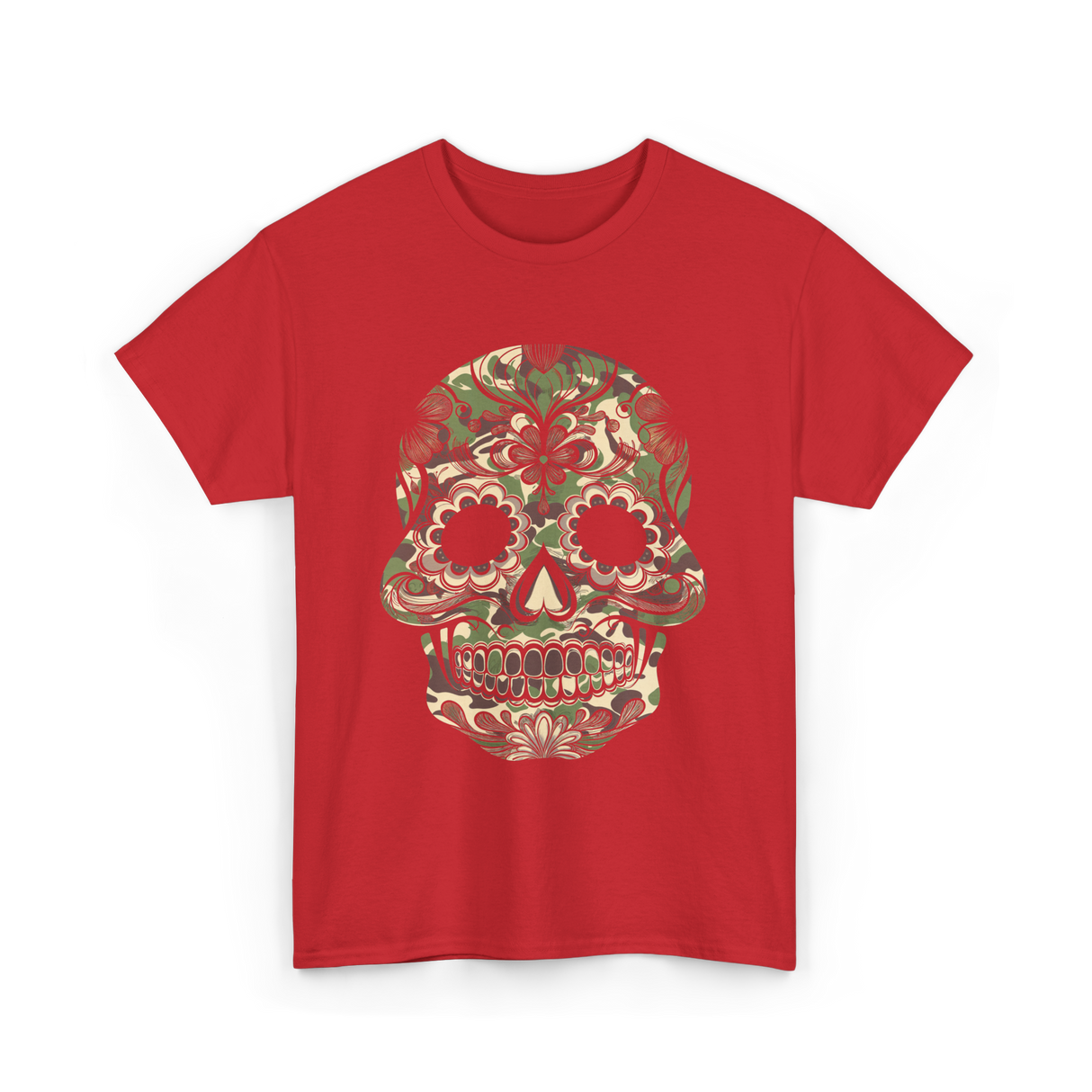 Camo Skull Sugar Skull Halloween T-Shirt - Red