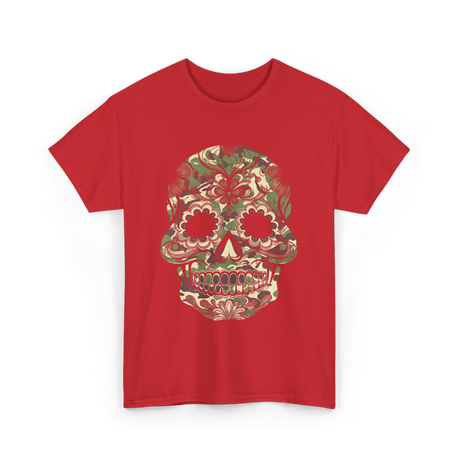 Camo Skull Sugar Skull Halloween T-Shirt - Red