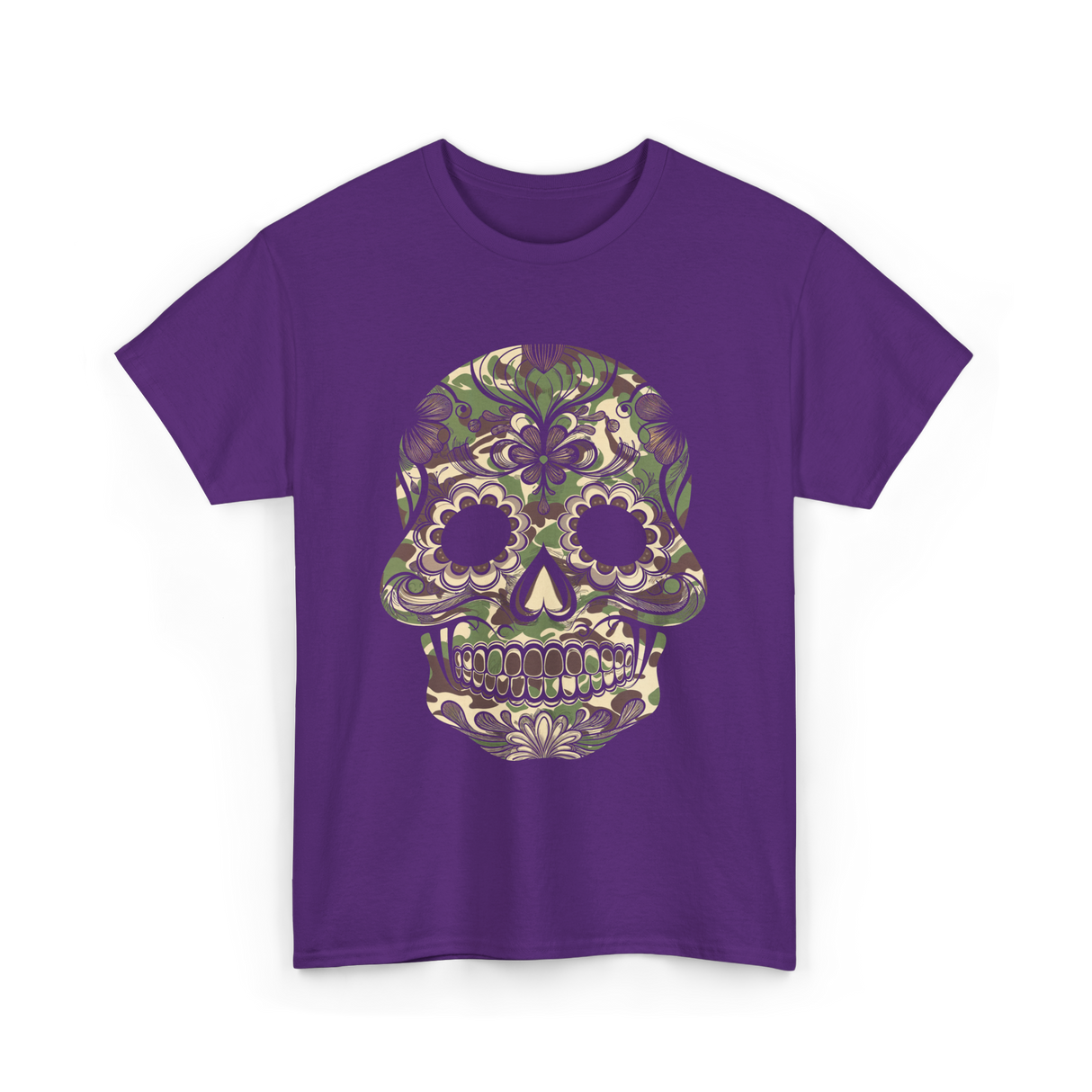 Camo Skull Sugar Skull Halloween T-Shirt - Purple