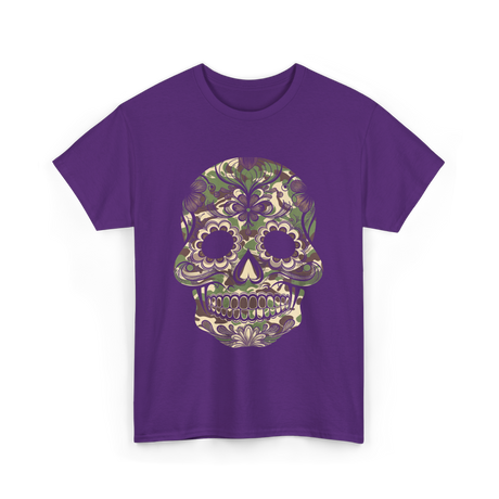 Camo Skull Sugar Skull Halloween T-Shirt - Purple