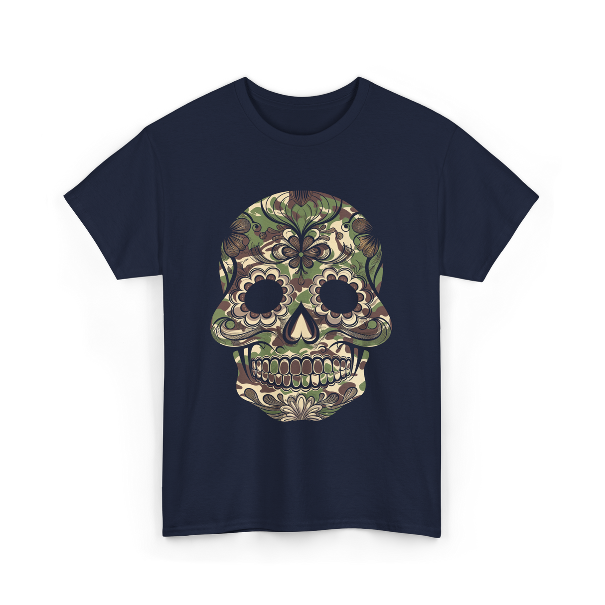 Camo Skull Sugar Skull Halloween T-Shirt - Navy