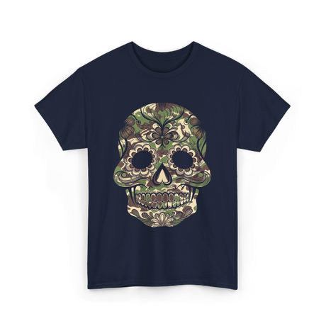 Camo Skull Sugar Skull Halloween T-Shirt - Navy