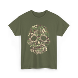 Camo Skull Sugar Skull Halloween T-Shirt - Military Green