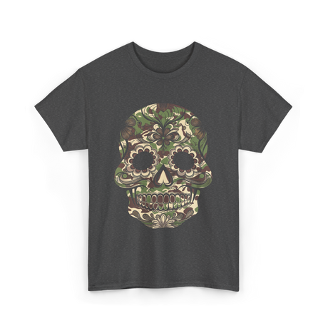 Camo Skull Sugar Skull Halloween T-Shirt - Dark Heather