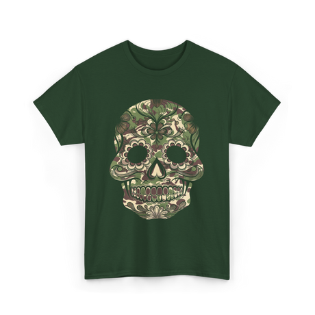 Camo Skull Sugar Skull Halloween T-Shirt - Forest Green