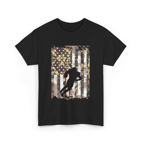 Camo US Flag Football Player T-Shirt - Black