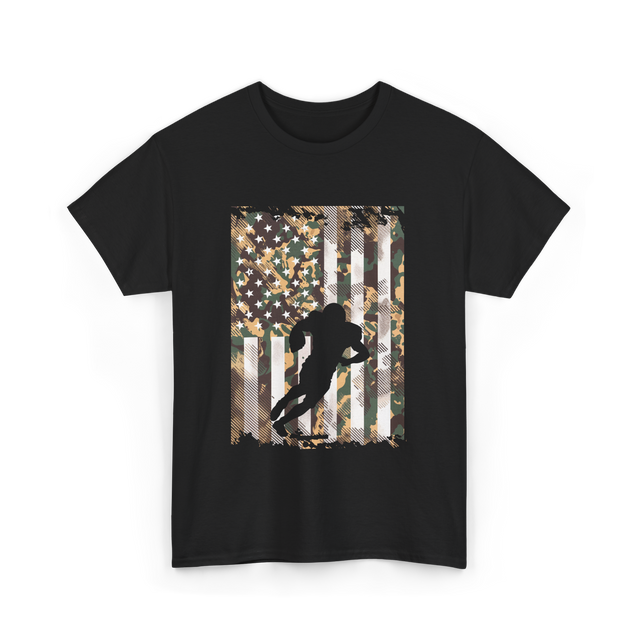 Camo US Flag Football Player T-Shirt - Black