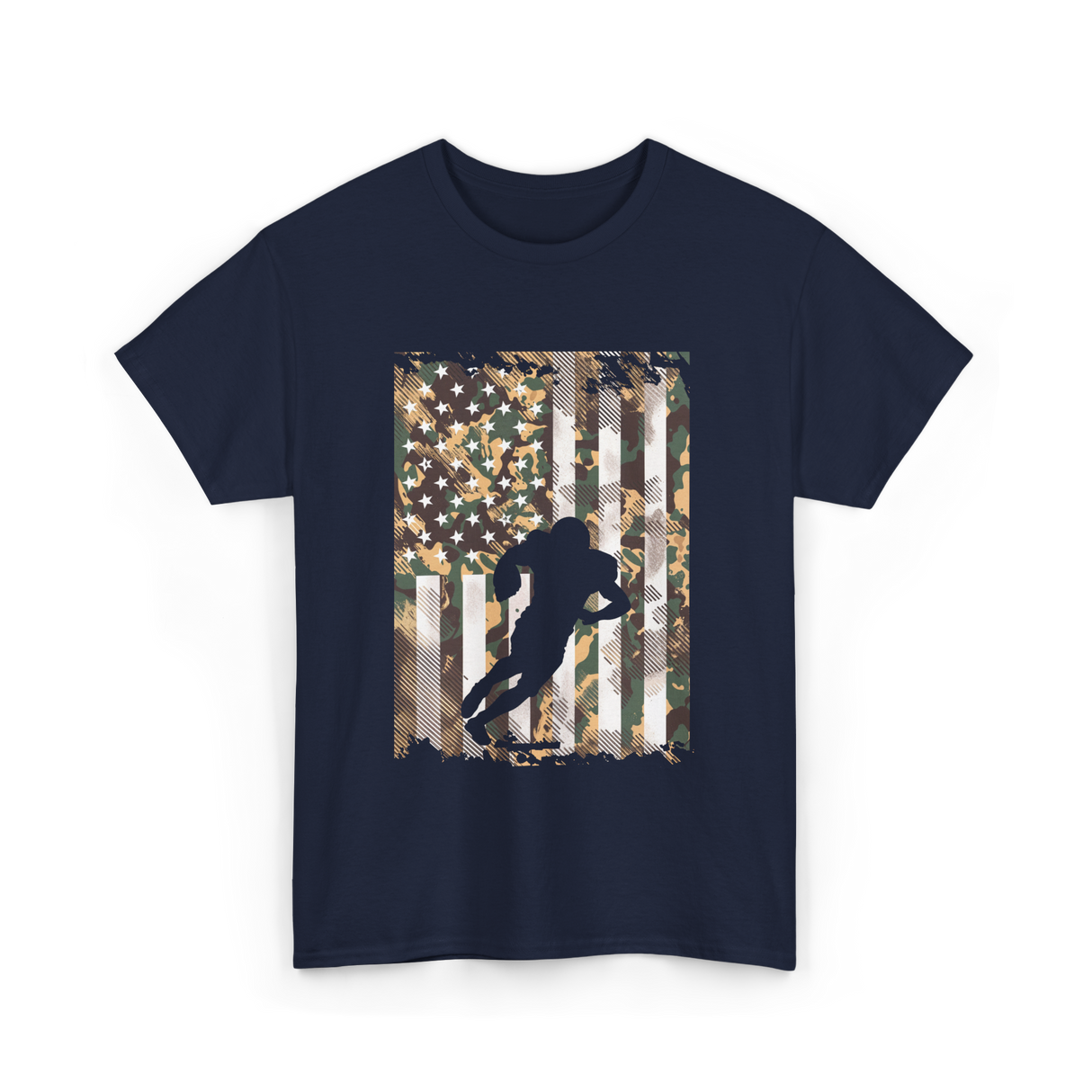 Camo US Flag Football Player T-Shirt - Navy