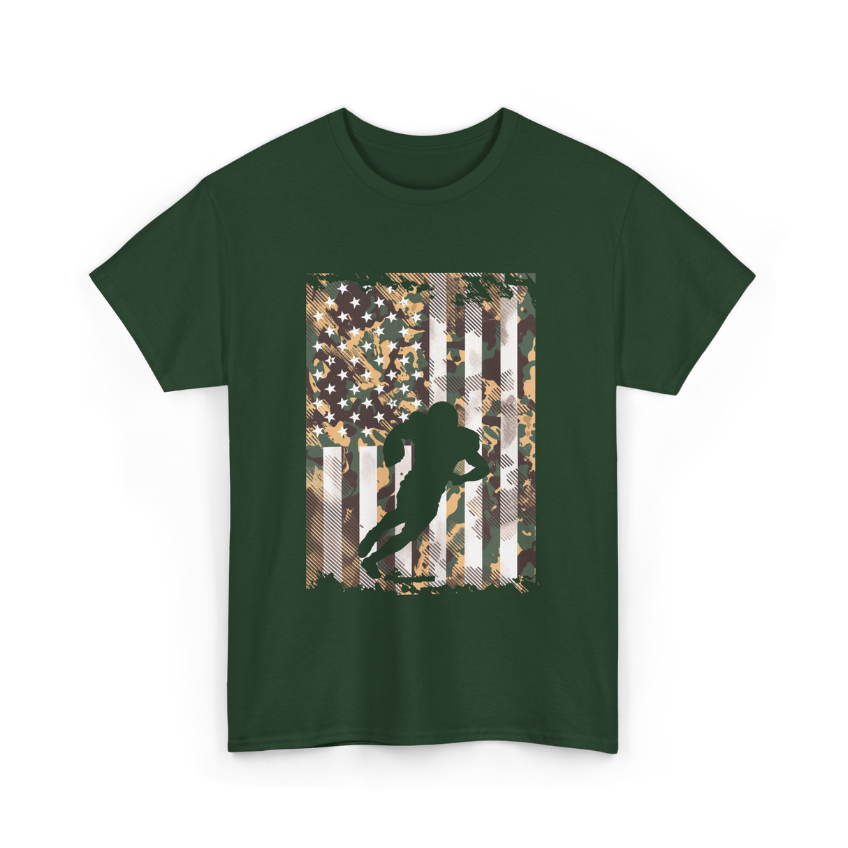 Camo US Flag Football Player T-Shirt - Forest Green