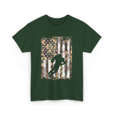 Camo US Flag Football Player T-Shirt - Forest Green