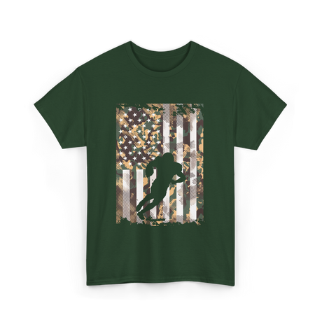 Camo US Flag Football Player T-Shirt - Forest Green