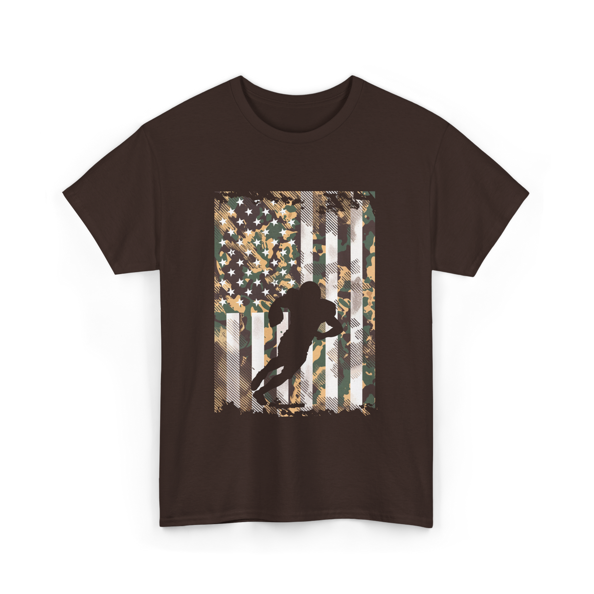 Camo US Flag Football Player T-Shirt - Dark Chocolate