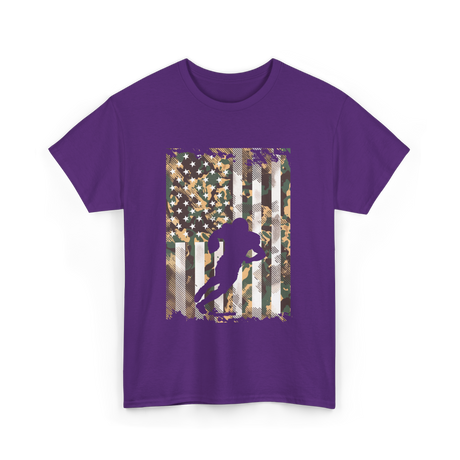 Camo US Flag Football Player T-Shirt - Purple