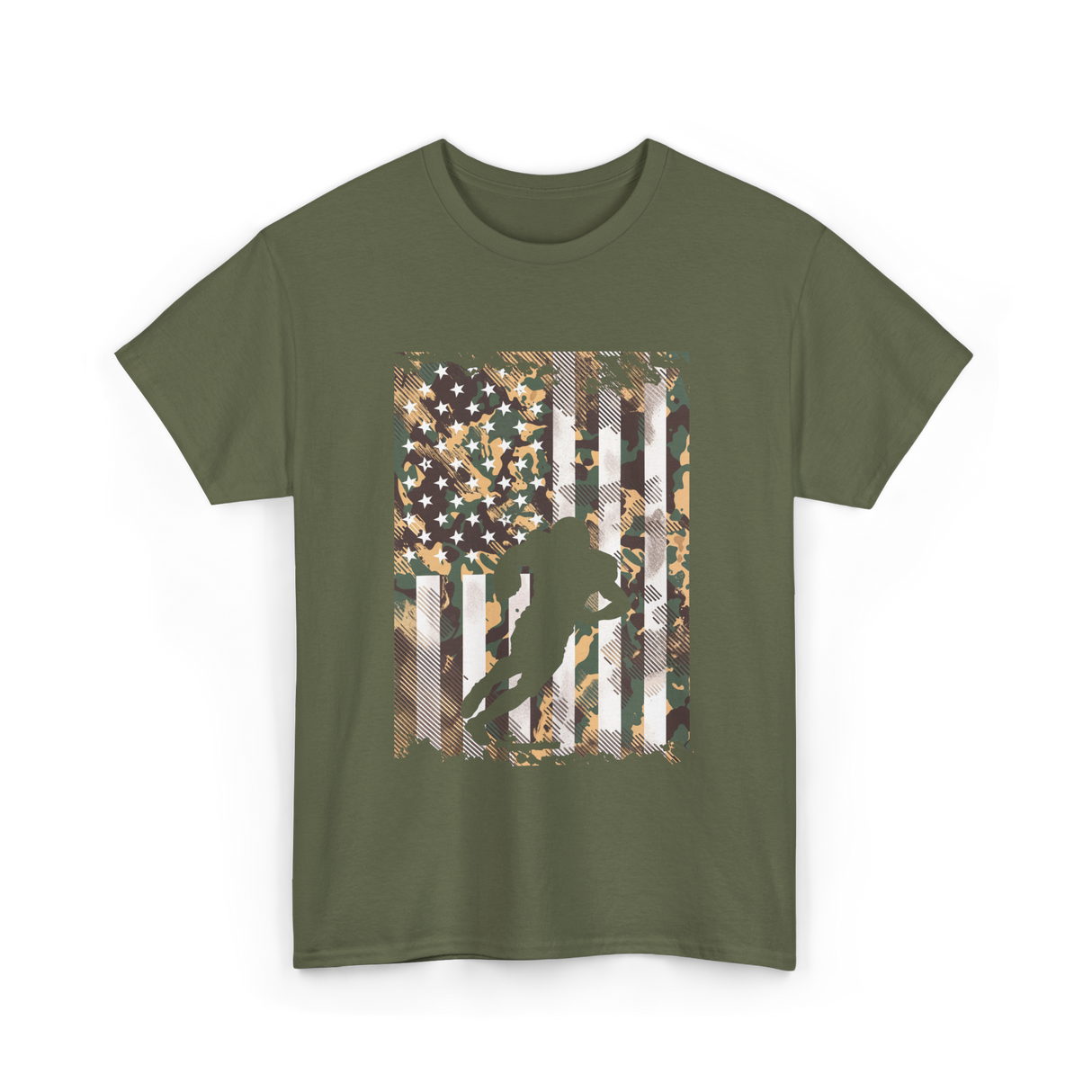 Camo US Flag Football Player T-Shirt - Military Green