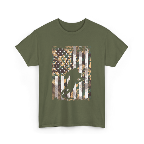 Camo US Flag Football Player T-Shirt - Military Green