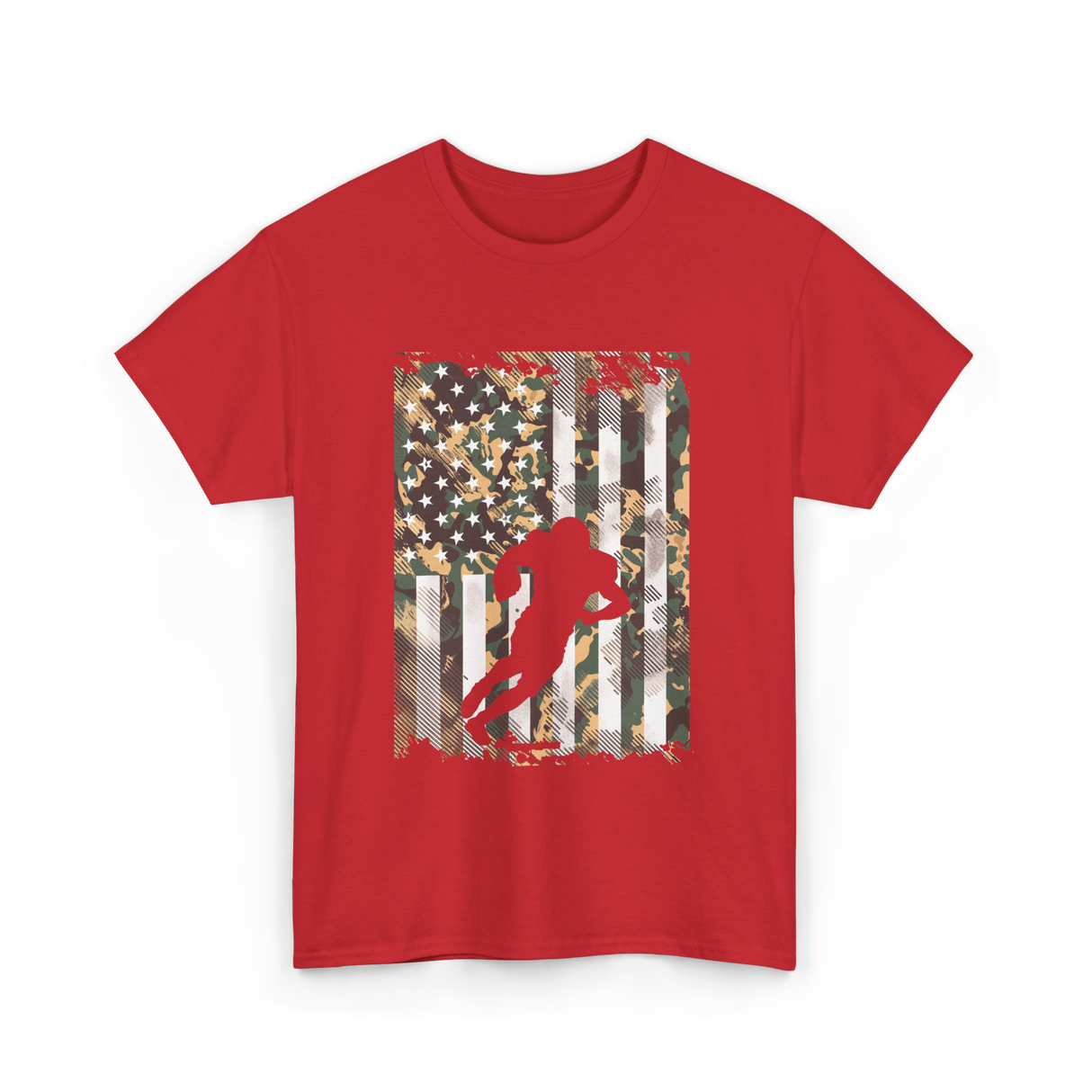 Camo US Flag Football Player T-Shirt - Red