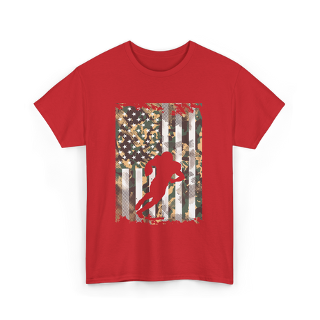 Camo US Flag Football Player T-Shirt - Red