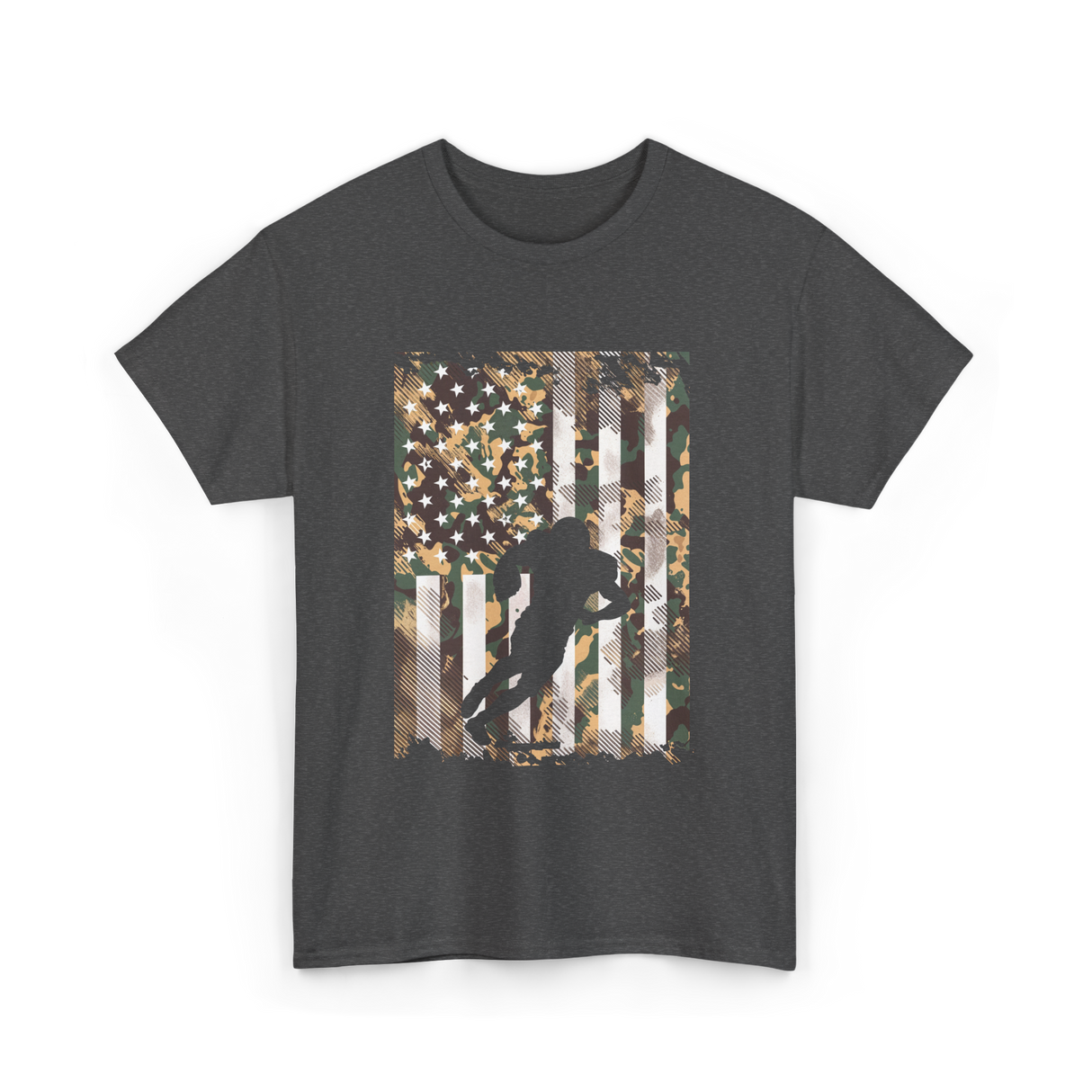 Camo US Flag Football Player T-Shirt - Dark Heather