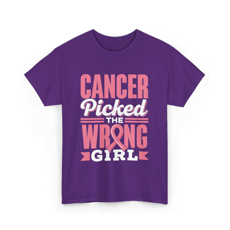 Cancer Picked The Wrong Girl Fight T-Shirt - Purple