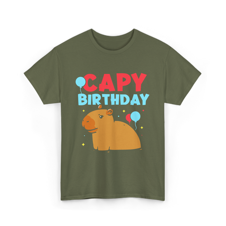 Capy Birthday Capybara Animal T-Shirt - Military Green