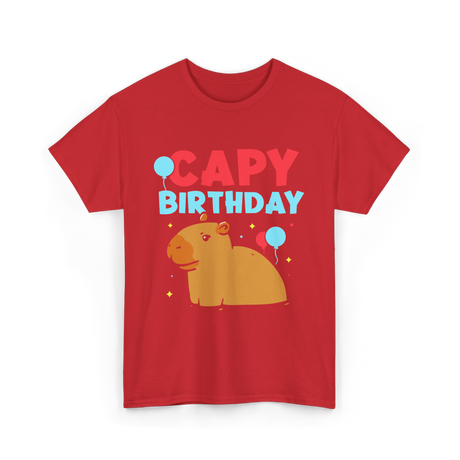 Capy Birthday Capybara Animal T-Shirt - Red