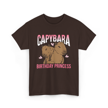 Capybara Birthday Princess Animal T-Shirt - Dark Chocolate