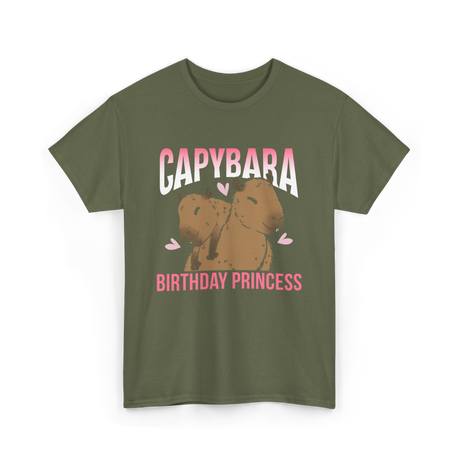 Capybara Birthday Princess Animal T-Shirt - Military Green