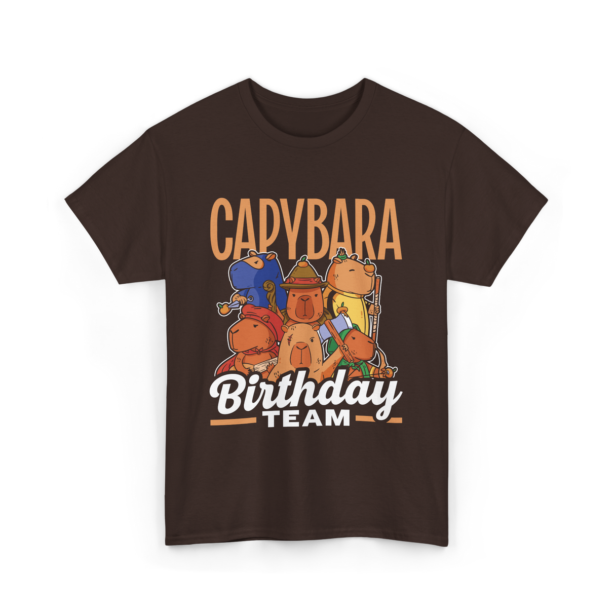 Capybara Birthday Team Capybara T-Shirt - Dark Chocolate