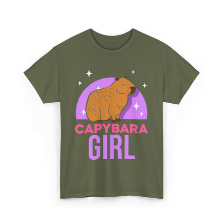 Capybara Girl Capybaras Animal T-Shirt - Military Green