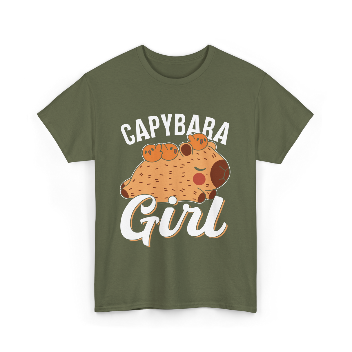 Capybara Girl Capybaras Animal T-Shirt - Military Green