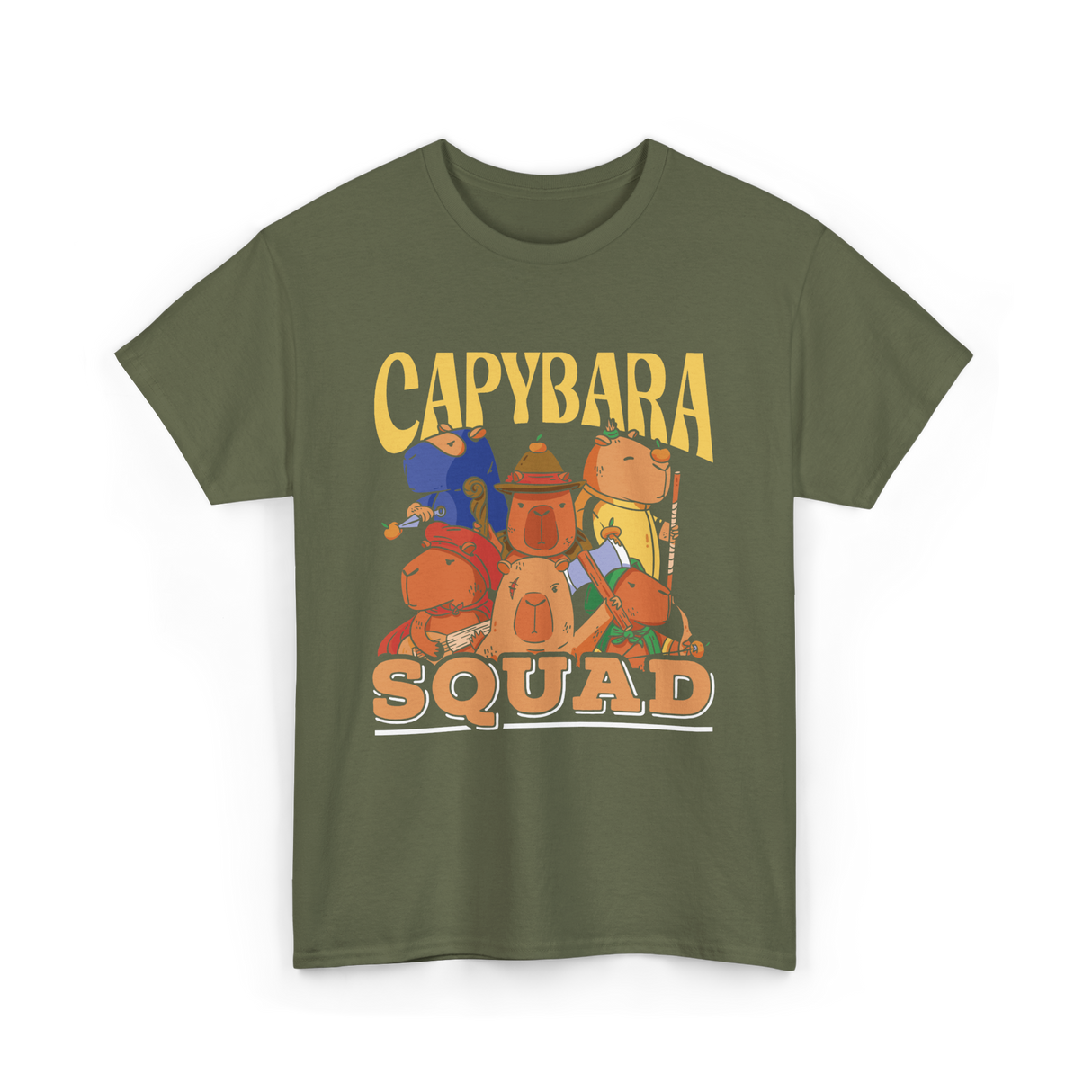 Capybara Squad Rodent Animals T-Shirt - Military Green