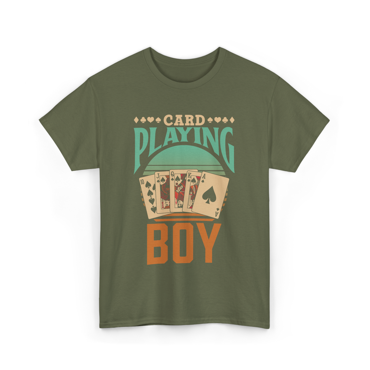 Card Playing Boy Cards T-Shirt - Military Green