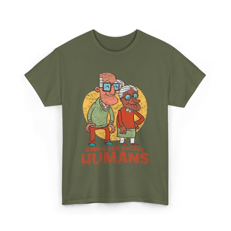 Caring For Vintage Humans Nursing T-Shirt - Military Green