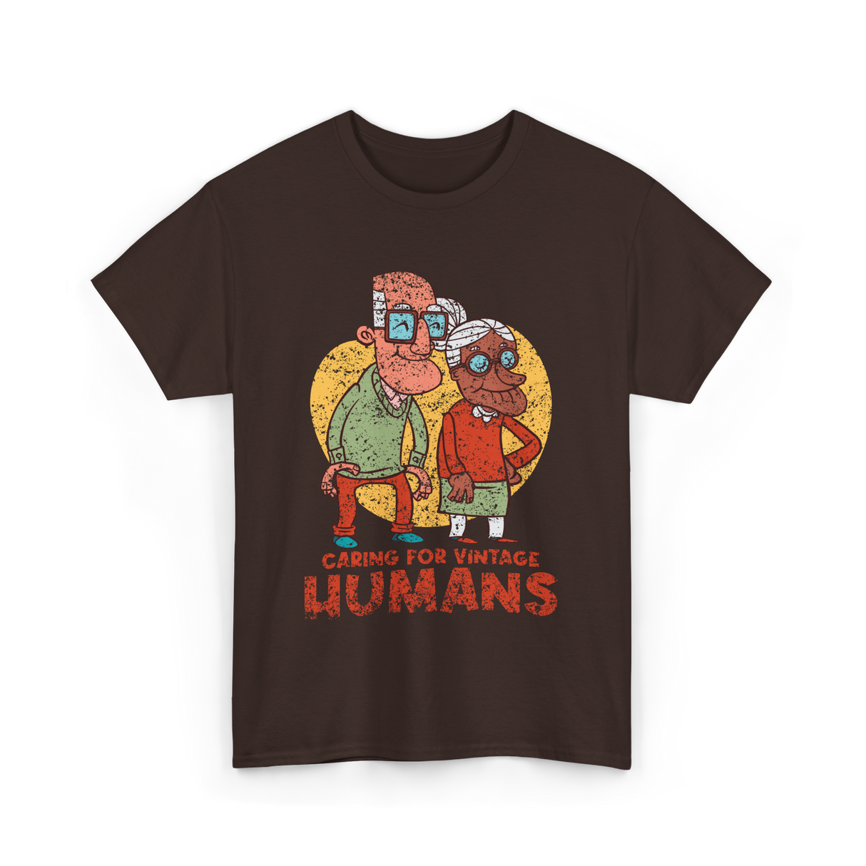 Caring For Vintage Humans Nursing T-Shirt - Dark Chocolate