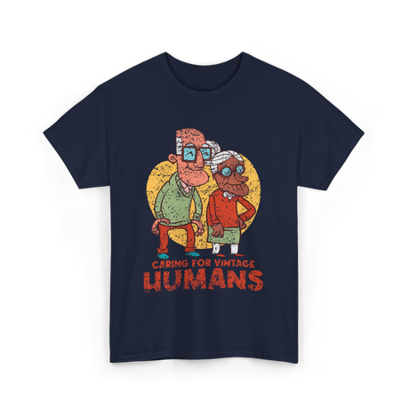 Caring For Vintage Humans Nursing T-Shirt - Navy