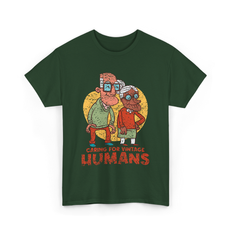 Caring For Vintage Humans Nursing T-Shirt - Forest Green