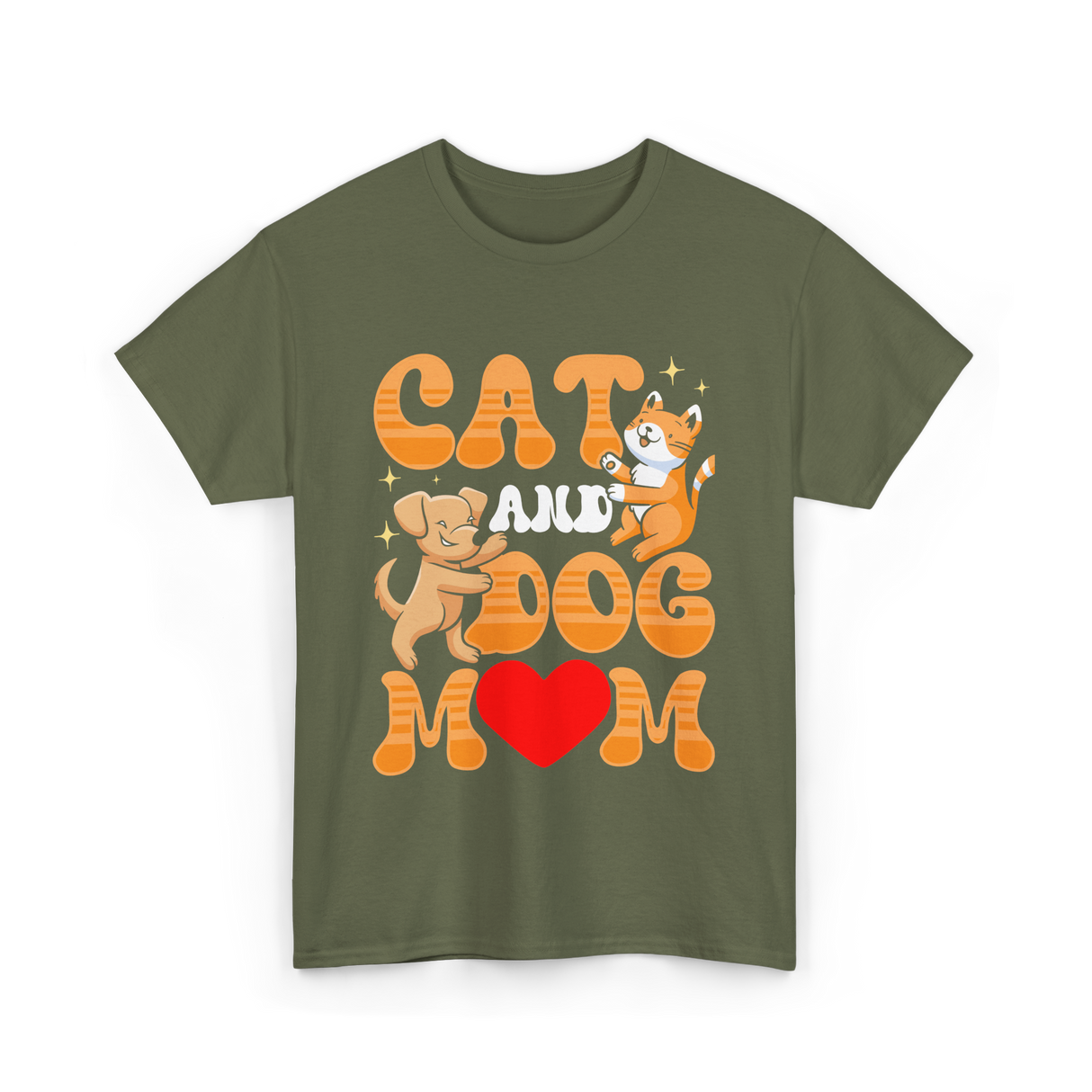 Cat and Dog Mom Pet Lover T-Shirt - Military Green