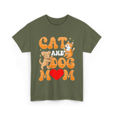 Cat and Dog Mom Pet Lover T-Shirt - Military Green