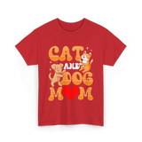 Cat and Dog Mom Pet Lover T-Shirt - Red