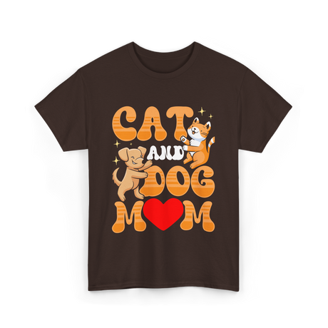 Cat and Dog Mom Pet Lover T-Shirt - Dark Chocolate