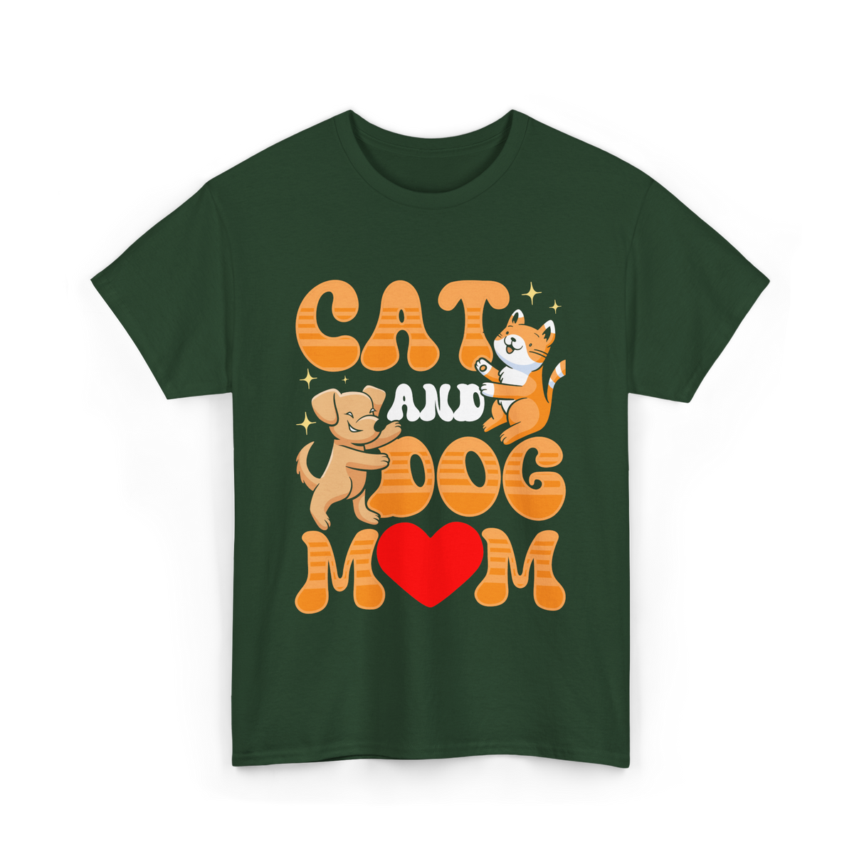 Cat and Dog Mom Pet Lover T-Shirt - Forest Green